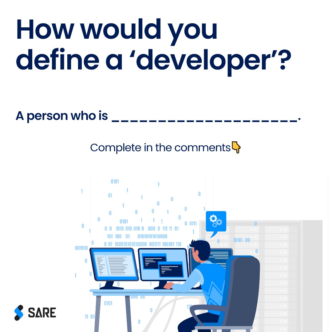 SareTeam_'s tweet photo. What definition would you give to a developer?

#developersteam  #developerjobs  #developermemes  #Developers https://t.co/4Y8hKaU46x