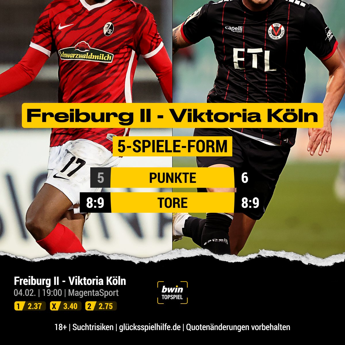 bwin_de's tweet image. Auf #MagentaSport wartet heute Abend ein bwin Topspiel auf Augenhöhe 👀 Welche Wette hast Du im Blick? 👉 ow.ly/Zciy50HJbsk #SCFVIK #3Liga