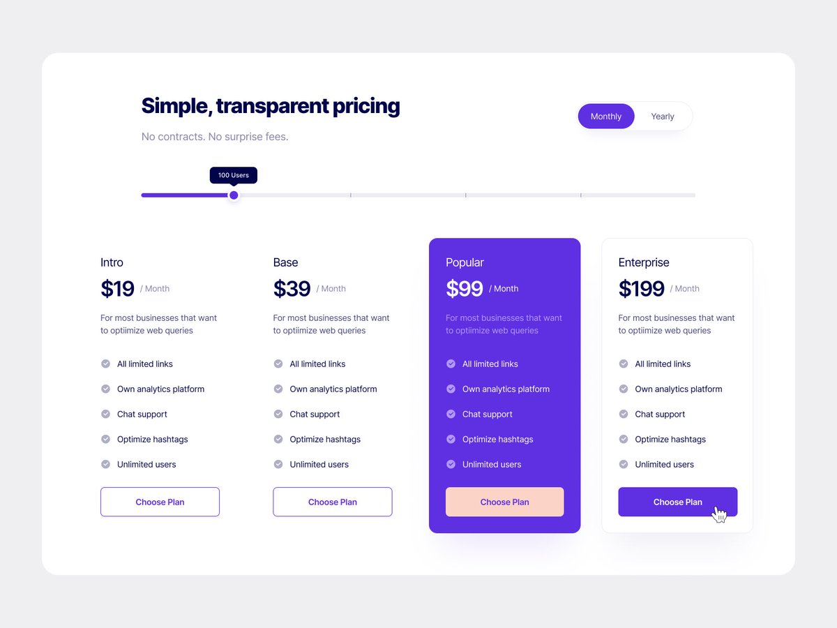Thalitht's tweet photo. @noyiismaila There’s always a beginning to this, you definitely gonna get better by learning on the craft, creating and consistency.

You could try something like these 👇🏼 for the pricing page.

Keep creating🤙🏻
Best wishes.
#thisisTHALITH https://t.co/PsNz6WQRuu
