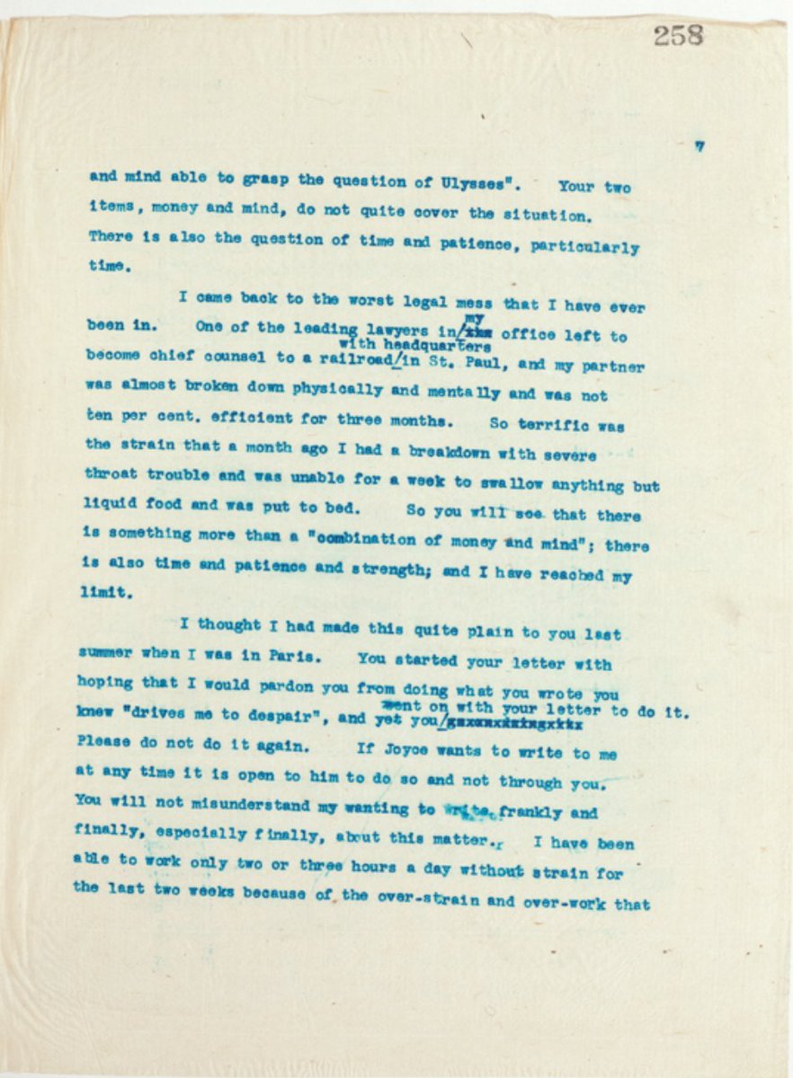 JJ_Gazette's tweet photo. ↑ #Ulysses100
4 Feb. 1922
John Quinn to Sylvia Beach
Letter pp. 7–8:
(Extract:
"… the birth of "Ulysses", the child of the new age, was announced by cable from Joyce")
https://t.co/JeqCPxUzEZ via @nypl
#JohnQuinn #SylviaBeach #ShakespeareandCo #JamesJoyce #Ulysses #JohnBYeats https://t.co/1vEUCVXWbd