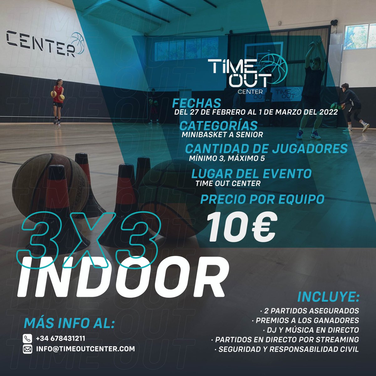 🏀 Llega nuestro 3x3 FIBA Indoor 🏀 
📅 27 de Febrero - 1 de Marzo 

No te lo pierdas!!! Para apuntarte 👇🏽 
▪️ info@timeoutcenter.com
▪️ En Time Out Center 
▪️ +34 678 43 12 11

#Timeoutcenter #basketball #mallorca #3x3