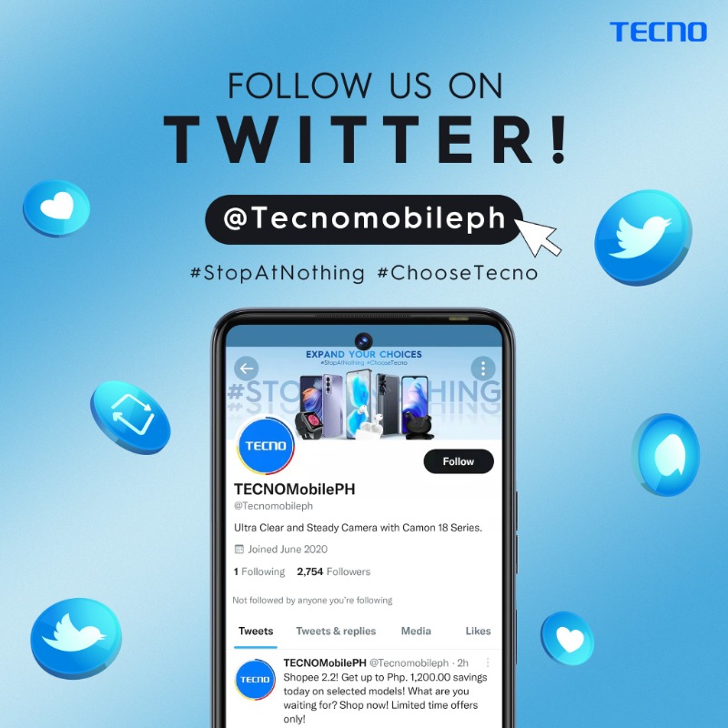For more updates and activities visit and follow us on twitter <a href="/Tecnomobileph/">TECNOMobilePH</a> . Watch out for more giveaways and prizes! Let's reach 15K followers for a raffle giveaway!

#StopAtNothing #ChooseTecno #TECNOMobilePhilippines #TECNO2022