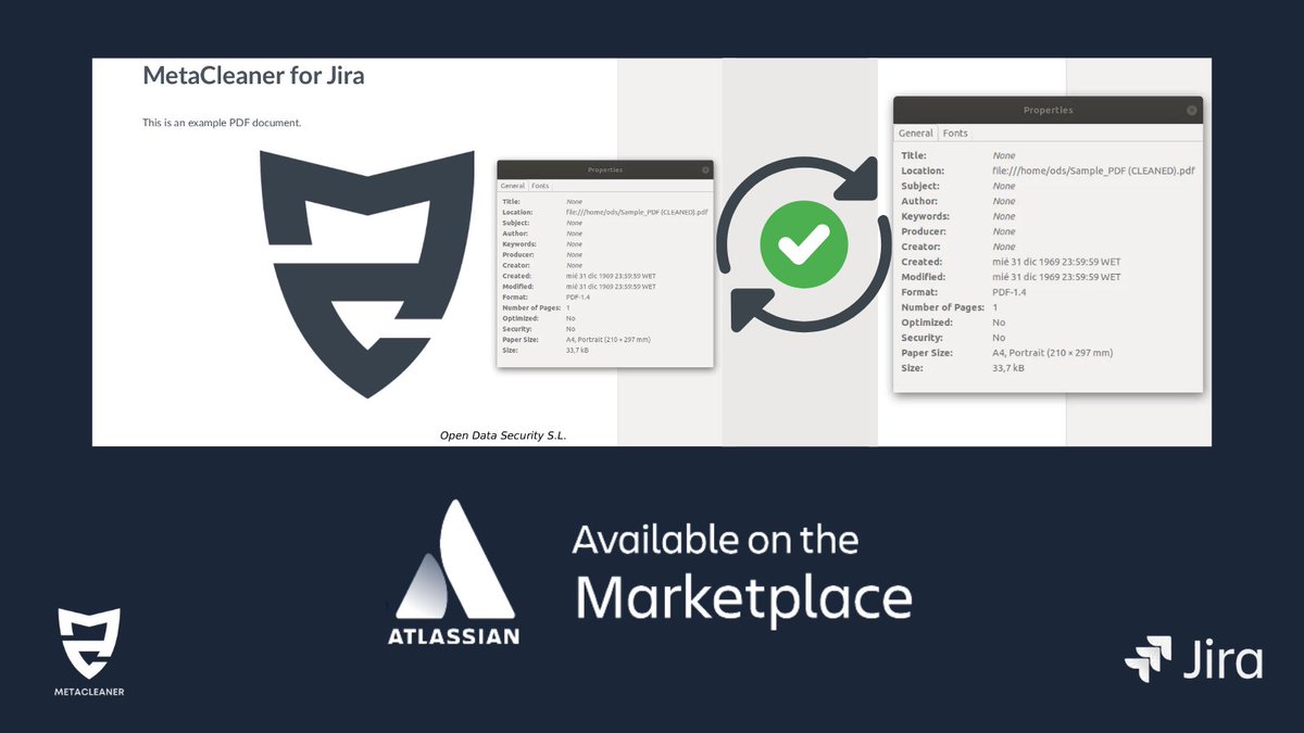 <a href="/MetaCleanerODS/">MetaCleaner</a>  is available on the <a href="/AtlassianMarket/">Atlassian Marketplace</a> for <a href="/Jira/">Atlassian Jira</a>

Attaching files to issues is very useful but can also be dangerous.
When we upload a file, it usually has several details about our identity that can compromise our privacy.

Try today:bit.ly/3sjg6b8