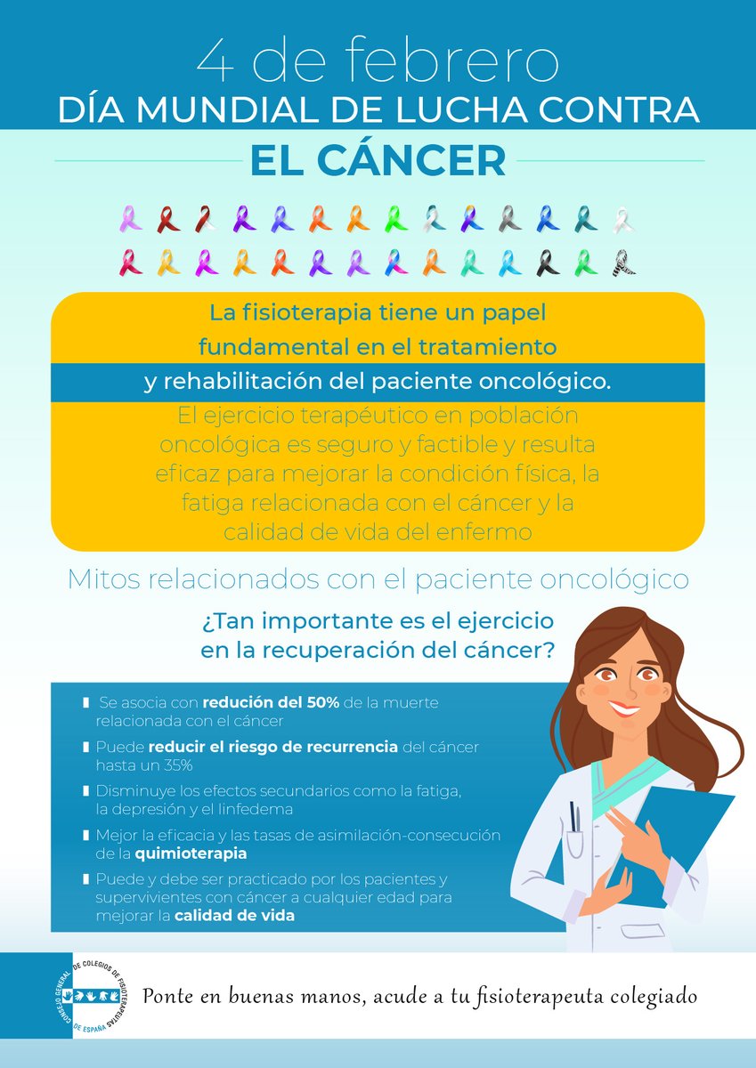 cgcfe's tweet photo. La labor del profesional de la fisioterapia es imprescindible en todo el proceso. El ejercicio terapéutico ayuda a preparar el paciente para acontecimientos importantes de su enfermedad.

Toda la info. ➡ https://t.co/0wkd6FND5Y

#DíaMundialContraelCáncer https://t.co/KLvl4RitJi