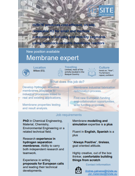 InnomemP's tweet photo. 📢 Position open! 
Our partner #H2SITE is looking for a #membrane expert, ready to enter in #hydrogen selective membranes world!
For those who might be interested, please take a look at the flyer 👇 https://t.co/iwE46z6Yjp