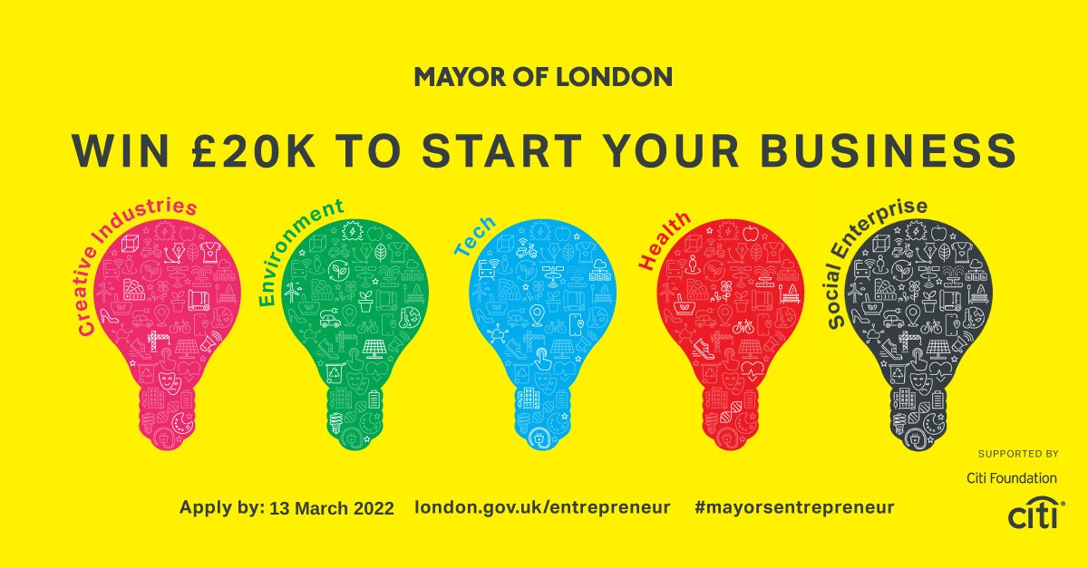 RavensbourneUK's tweet photo. Applications for the @mayorsfund are now open for the 2022 competition! This year there are five awards each with a £20,000 prize fund 👏 

🔗 Find out more and submit your idea here: https://t.co/xGCh0Swa9Q https://t.co/RxjOkUGSGI