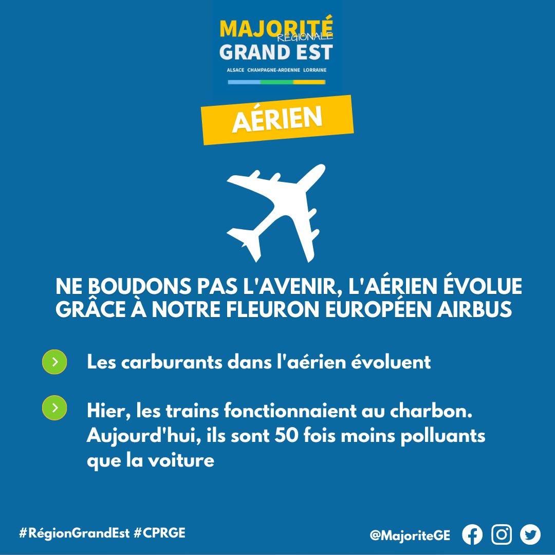MajoriteGE's tweet photo. Ne boudons pas l'avenir ! L'aérien✈️ est une chance pour notre #mobilité et grâce à l'#innovation les carburants ont vocation à évoluer ! #CPRGE #GrandEst #Transport #Mobilite 🇪🇺🇫🇷 https://t.co/JmbJAEaFDb