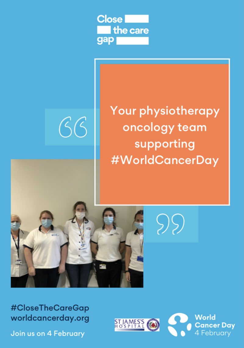 Together we can #CloseTheCareGap Our physiotherapy oncology team treat people with cancer from diagnosis, during treatment &amp; throughout their survivorship journey. Today we’re raising awareness and supporting #WorldCancerDay 2022 <a href="/stjamesdublin/">St James's Hospital</a> 🎈