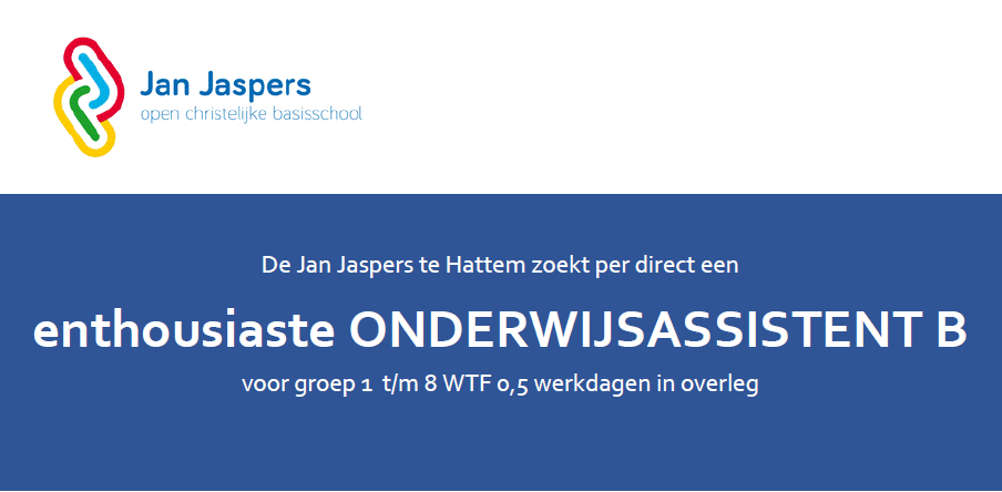 StCambium's tweet photo. Ben JIJ de nieuwe onderwijsassistent B van de Jan Jaspers? Solliciteer dan direct! https://t.co/YmidERRxEr #vacature #onderwijsassistent #Hattem #basisonderwijs https://t.co/xyV3Ja7DQz
