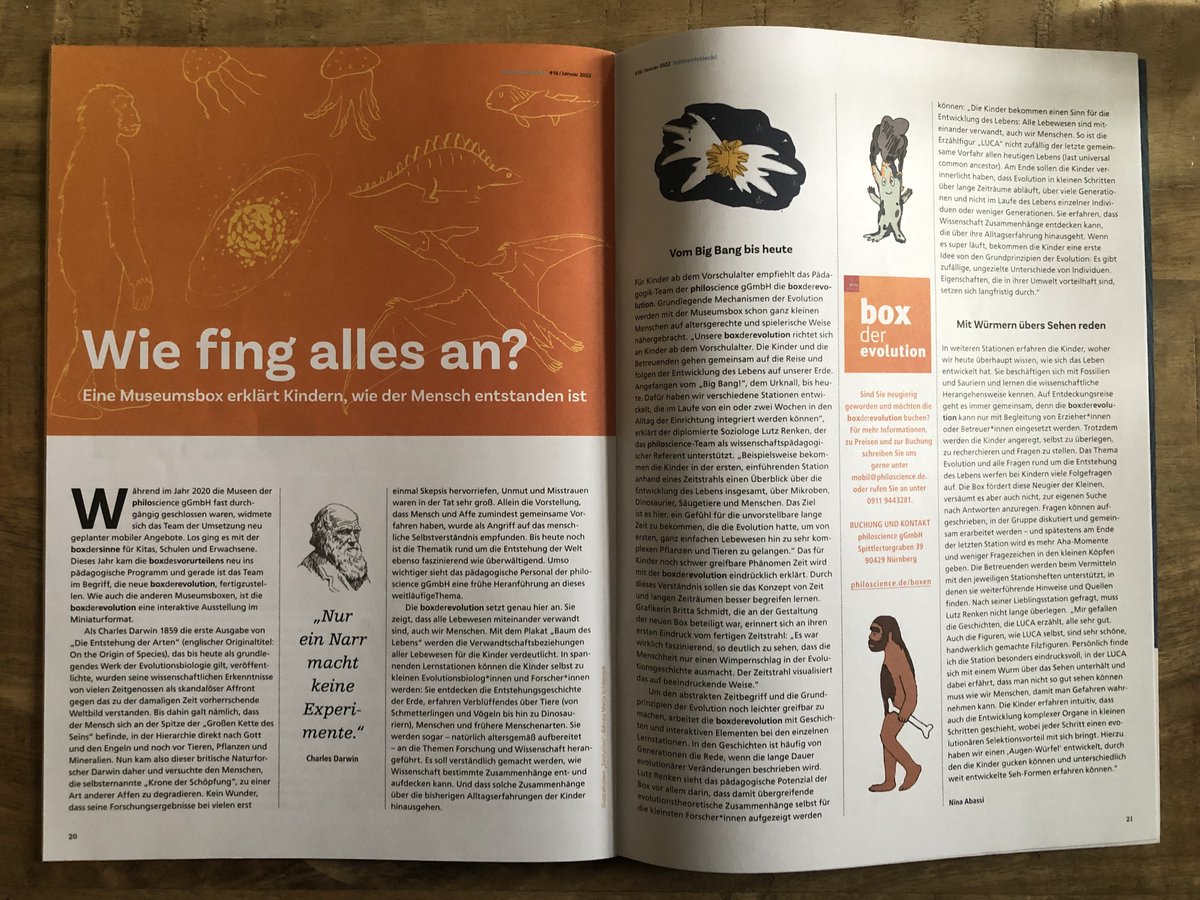 philoscience_de's tweet photo. Unsere Museumsbox #Evolution erklärt, wie alle #Lebewesen miteinander verwandt sind. Blättert euch gerne durch diesen Artikel (S.20-21) im humanistisch! Magazin und erfahrt mehr Details über unsere Mini-Ausstellung. 

Viel Spaß beim Blättern👇

https://t.co/rh127kJyJZ https://t.co/eiVCKvfU2b
