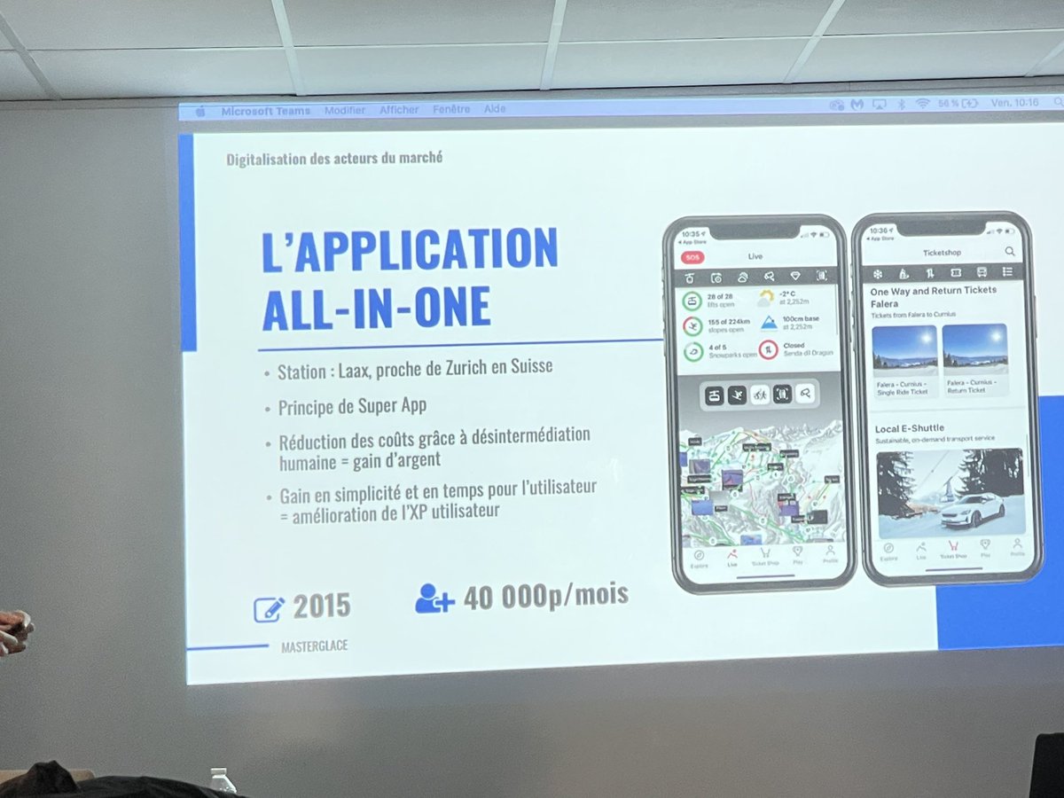 Merci <a href="/_Masterglace/">MASTERGLACE 🎿</a> pour cette #Masterclass sur la #TransfoNum du Ski!⛷
Ils nous présentent l’application suisse All-in-One. L’app regroupe plusieurs fonctions telle que la cryptomonnaie!
#MBADMB #InsideDigitalRevolution
<a href="/ArnaultChatel/">Arnault Chatel</a> <a href="/PaulCompain/">Paul Compain</a> <a href="/JohannaArnoult/">Johanna Arnoult</a> <a href="/Ambertllr/">Ambr</a>