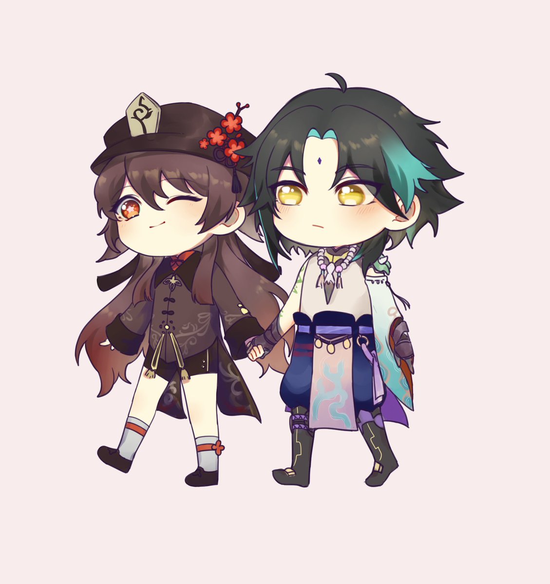 Gamutaria1's tweet photo. Huxiao holding hands by @ji3rins3 ! Thank you for this precious request 🥺✨. 

#原神 #魈桃 #huxiao https://t.co/izFZDE0Kav