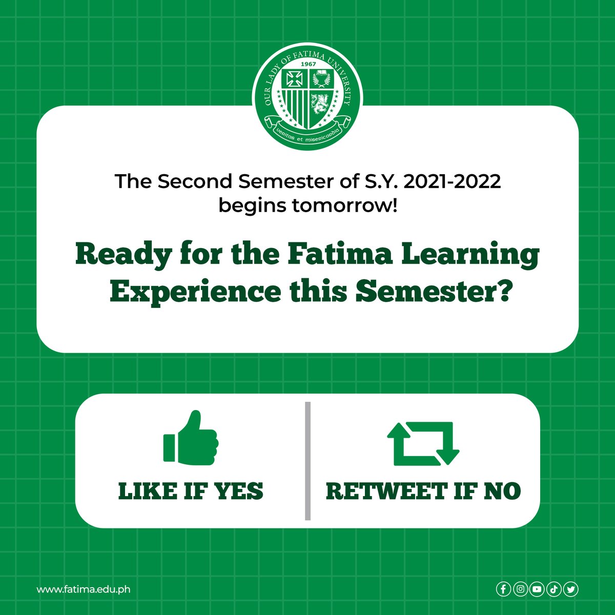 fatimaphoenix's tweet photo. The Second Semester of S.Y. 2021-2022 for SHS and College students is beginning tomorrow!
Make sure to start your semester on a high note and positive attitude. Let us know how you’re feeling about the first day!
#OLFU
#SecondSem
#FatimaLearningExperience https://t.co/L2hAkGClkx