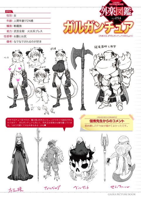 【デッッッカ……】
最新号から懐かしのあの子まで、
 #外楽図鑑 で個性豊かな人外キャラクターをご紹介!

勇ましく大きなカラダにふさわしい、
お～っきな愛が欲しいんです❤️

コミック外楽vol.8
佃煮先生の『ガルガンチュアの休日』より
ドラゴンガール♀「ガルガンチュア」をご紹介⚔️ 