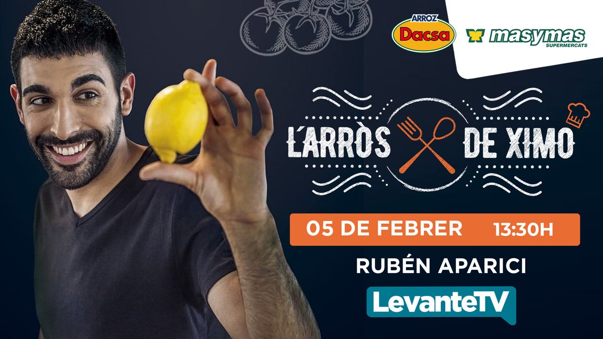 Levante_TV's tweet photo. 🥘 L’arròs de Ximo, el arroz más divertido de Levante TV, de la mano de @arrozdacsa y @masymas_Super nos trae este sábado a las 13.30 horas al mago Rubén Aparici para prepararnos un Arròs de abadejo i coliflor.

#magia #comidasaludable #arroz #cocina
👇👇
https://t.co/iIdzO2dyVz https://t.co/BUCr8FQRoi