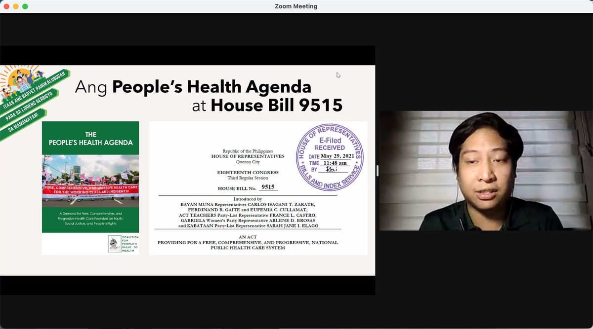 AesculapianCOM's tweet photo. Dr. Josh San Pedro, Covenor of Coalition of People’s Right to Health, discusses Ang People’s Health Agenda and House Bill 9515 which call for adequate budget for the health sector to achieve a comprehensive public health system that caters to all. https://t.co/bNz8jxHsXb