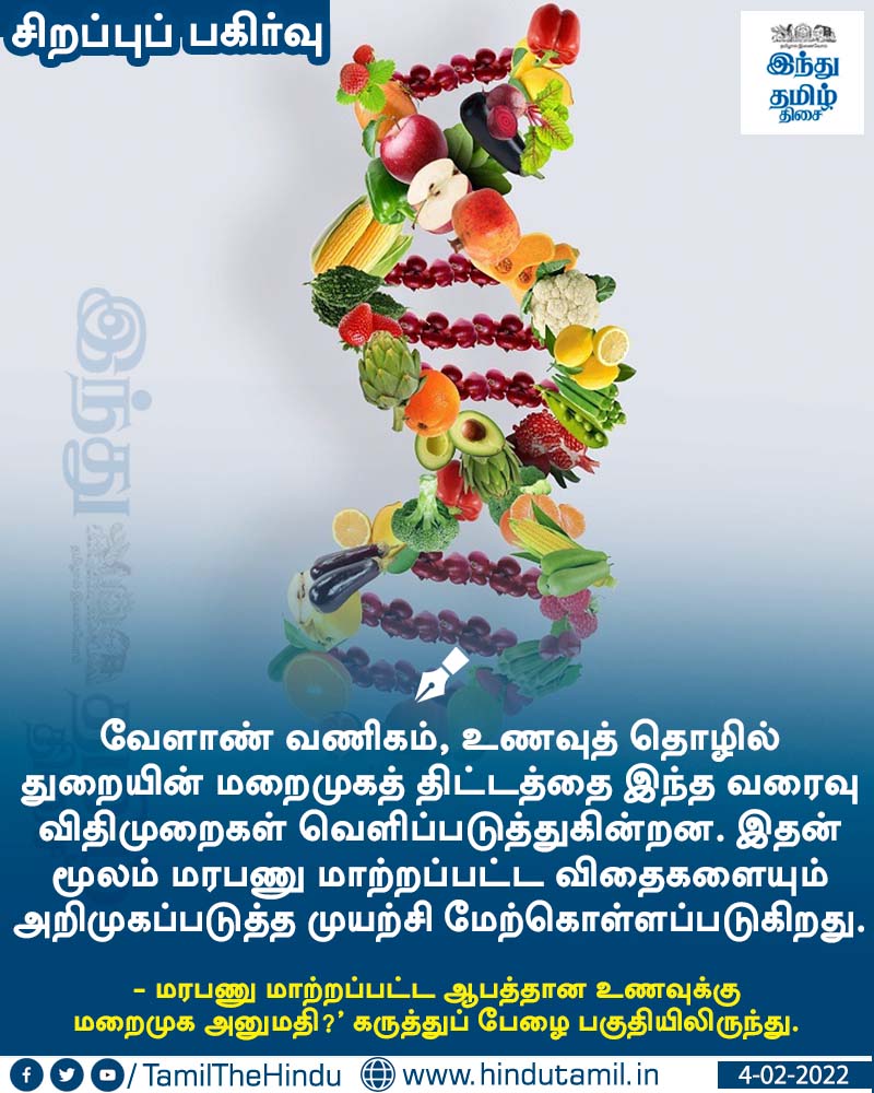 TamilTheHindu's tweet image. வாசிக்க &amp;gt; மரபணு மாற்றப்பட்ட ஆபத்தான உணவுக்கு மறைமுக அனுமதி? bit.ly/3oqPsMy

#GeneticallyModifiedCrops | #UnionGovt | #Agriculture