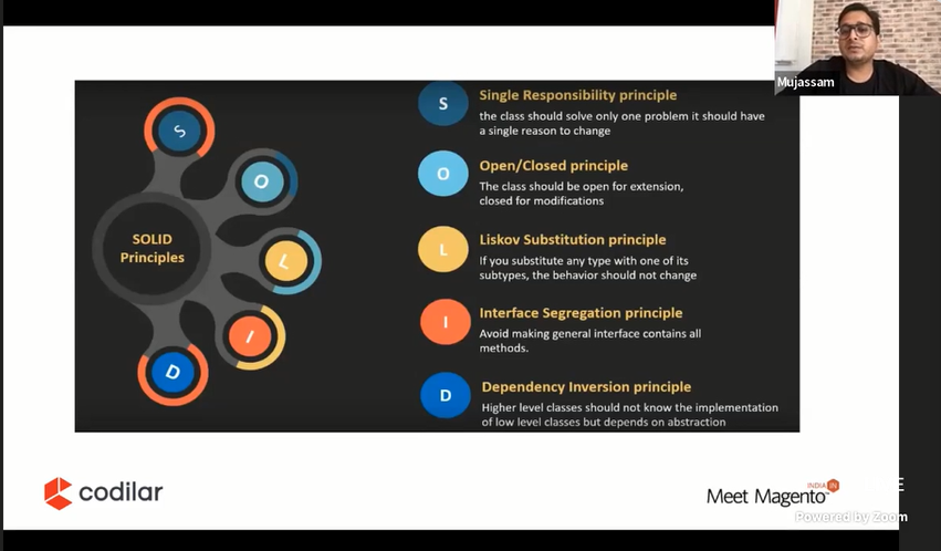 theMageComp's tweet image. 🔖 Insights on SOLID principle by Mohammad Mujassam from @codilar

#MM22IN #MeetMagentoIndia #Magento @MeetMagentoIN @Magento