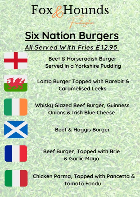 Anybody else as excited as us for the #sixnationsrugby tomorrow?!

Ireland vs Wales 14:15 

Scotland vs England 16:45 

Six Nations Burgers being served from 2pm

What a way to spend a Saturday afternoon!

#weekend #sixnations2022 #burgers #afternoonplans #guinness #drinkaware