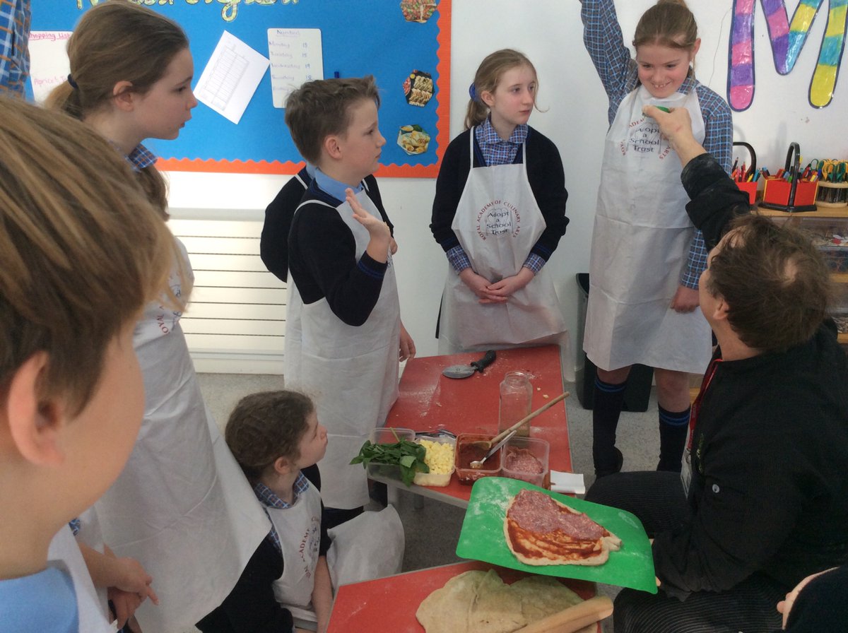 StMargs_Year5's tweet photo. Year 5 have learnt how to make pizza dough this week, ready to make their own pizza next week. They have also been lucky enough to taste test a wholemeal pizza. Lots of excitement and collaboration! A selection of photos from 5W’s session. #StMargsDT https://t.co/TkP5zFYd4K