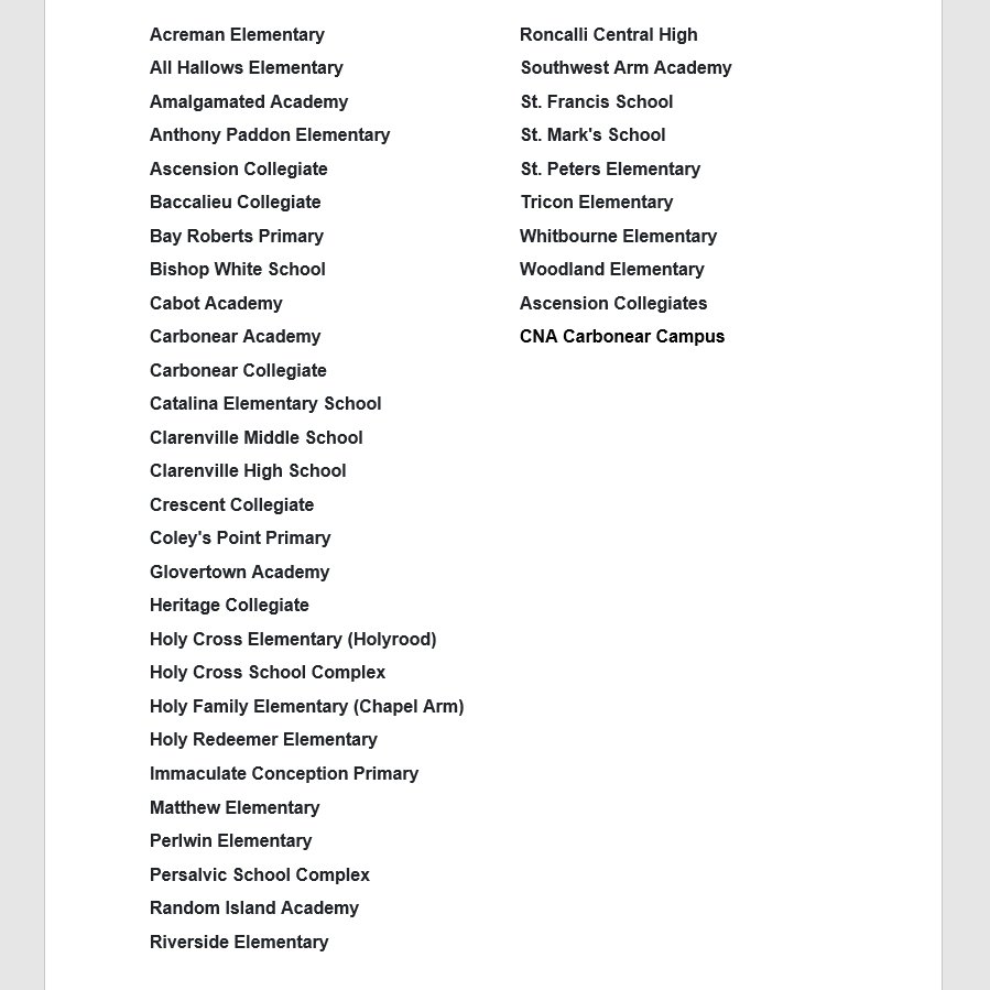 Current list of school closures this morning #nlschools #nltraffic #nlwx
