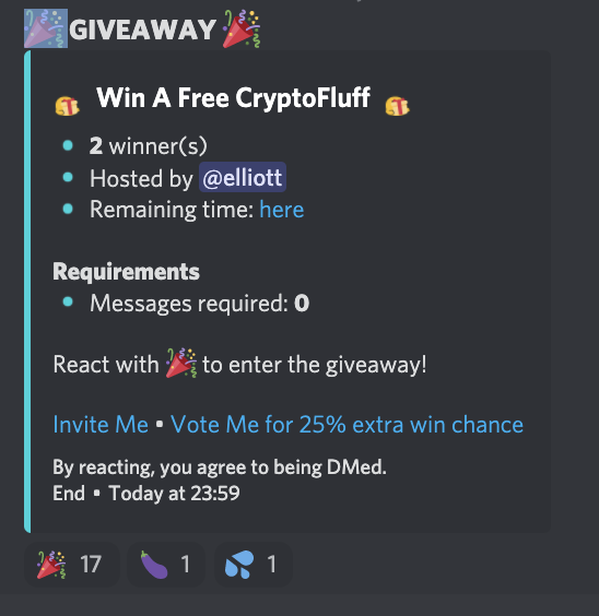 CryptoFluffsNFT's tweet photo. 🎉 🎉  We're giving away 2 CryptoFluffs - to 2 lucky winners. ONLY 3 HOURS LEFT!!! 

Jump into our discord to enter the competition 🎉  #NFTGiveaway #NFTdrop  #NFT 

ENTER HERE 👉 https://t.co/NlqyMyOjmu https://t.co/GkcxlFcVXq