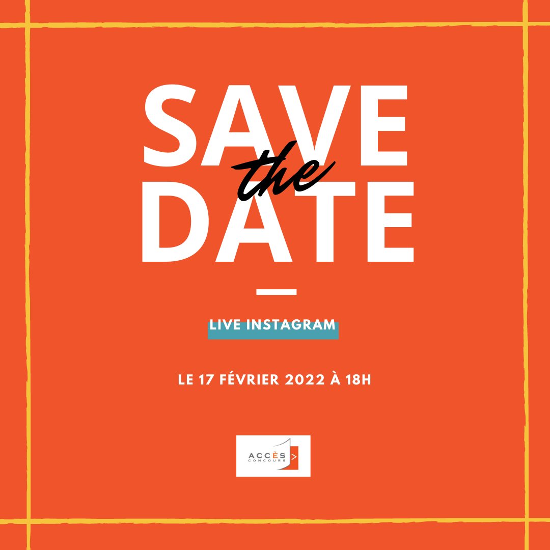 🔴 SAVE THE DATE 🔴
Nous répondrons à toutes vos questions sur les modalités du Concours ACCÈS 2022 à l'occasion d'un live sur notre compte Instagram le jeudi 17 février à 18h ! 

@ESDES_Officiel <a href="/ESSCA_Ecole/">ESSCA</a> <a href="/IESEG/">IÉSEG</a> 
#ConcoursAccès #LiveAccès