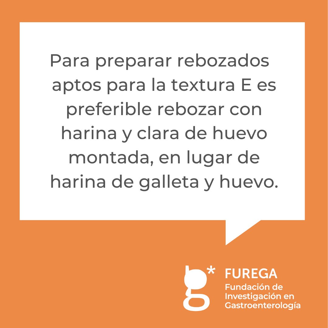 Consejo para la textura E

-------
Recuerda que puedes pedir a tu profesional de la salud que facilite el recetario completo de Fundació Furega furega.com