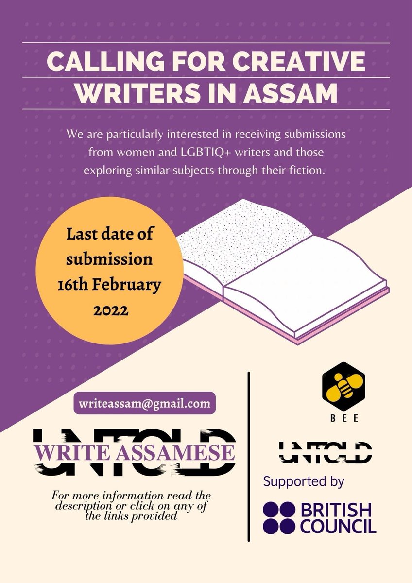 WritersUntold's tweet photo. We’re thrilled to partner with @Bee_Books on Write Assamese - with @BritishCouncil.
Do you write #fiction? Untold – #WriteAssamese is looking for new stories written in Assamese, from creative #writers living in India. For more information, visit: https://t.co/pjqOWyKUxw
🐝 https://t.co/FJVVr4sQA0