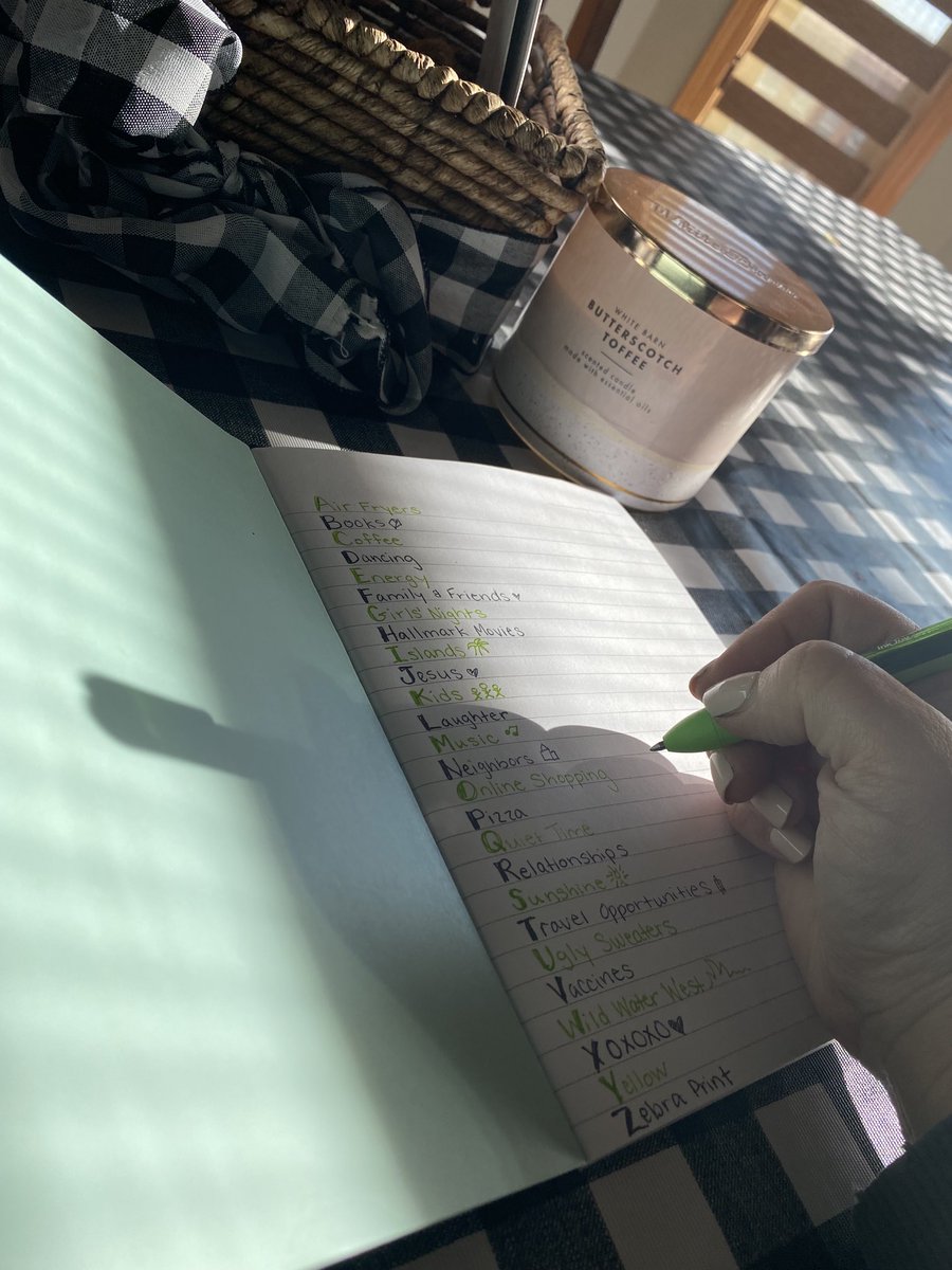 shellnel916's tweet photo. Write down one thing your are grateful for beginning with every letter of the alphabet…#beyoubepettigrew #panthergratitude https://t.co/bUajStNJLr