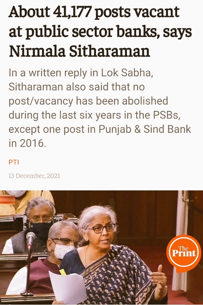 bankingyogi's tweet photo. माननीय वित्त मंत्री जी के अनुसार जो पब्लिक सेक्टर बैंको में 41177 पद खाली पड़े है कम से कम पहले उनकी तरफ ही ध्यान दे तो शायद 41177 परिवारों में खुशी बांट पाओ।
2 करोड़ रोजगार की तरह ख्याली पुलाव ना बनाए। 
जो विभागो में पद खाली है उन्हे भर ले वही बहुत है। @SecyDIPAM 
#LieLikeDIPAM https://t.co/U90HqKu44x