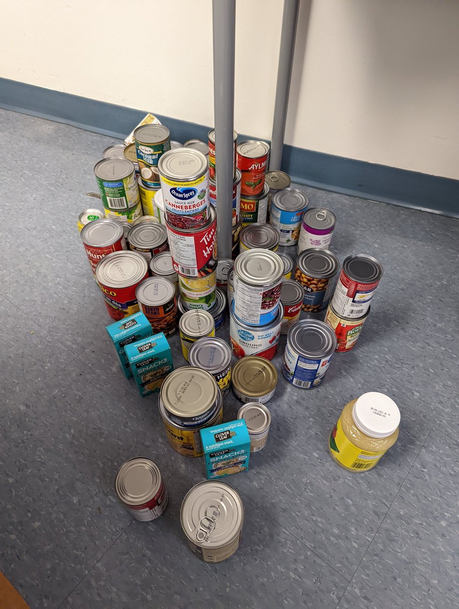 DDeLucaOCSB's tweet photo. Gr.7 @SacredHeartOCSB Math students in 703, 704, 712, and 713 managed to turn an investigation into Pi in to real life help for our Stittsville community! In all, 224 canned goods were donated to the Stittsville Foodbank after having their circumference and diameters measured :) https://t.co/URl0xGGdDJ