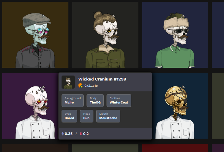 Added a new way to navigate through token attributes. Click to explore! 

Mustaches are literally so hot right now.. <a href="/WickedCraniums/">Wicked Craniums</a> w/ stache bid 18% above the floor.