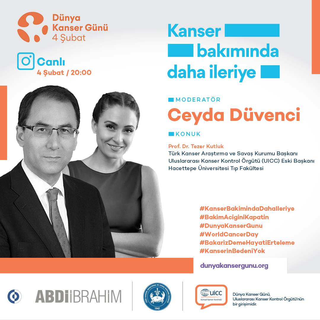 #DünyaKanserGünü Instagram canlı yayın Saat 20:00'da Sayın Ceyda Düvenci'nin moderatörlüğünde başlıyor. Kanseri konuşuyoruz. 
#KanserBakimindaDahaİleriye #BakimAciginiKapatin  
<a href="/worldcancerday/">World Cancer Day</a>  <a href="/uicc/">Union for International #CancerControl</a> <a href="/abdiibrahimilac/">Abdi İbrahim</a> <a href="/atakuleofficial/">Atakule</a> <a href="/mtkutluk/">Tezer Kutluk</a>