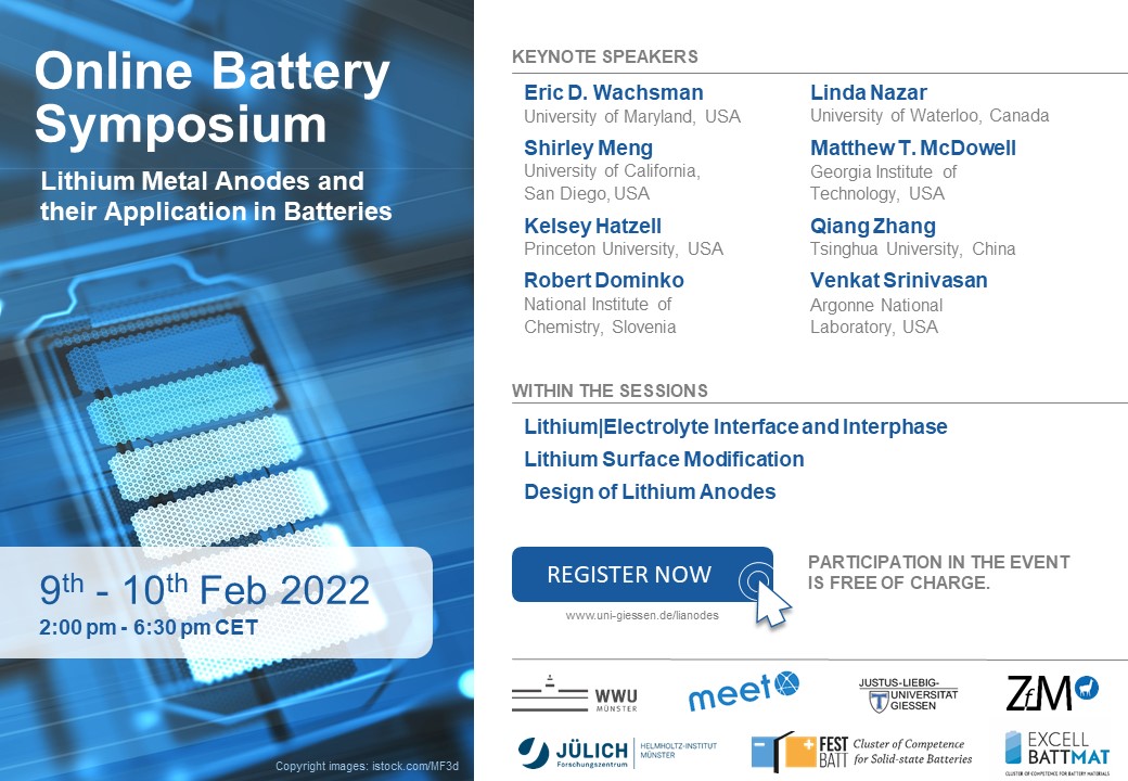ECS Student Chapter Münster (@ecs_muenster) on Twitter photo We are pleased to announce that two of our student chapter officers are invited speakers at the online symposium "Lithium Metal Anodes and their Application in Batteries" which takes place on 9th and 10th of February from 2 pm to 6:30 pm both days.
uni-giessen.de/fbz/zentren/la… We are pleased to announce that two of our student chapter officers are invited speakers at the online symposium "Lithium Metal Anodes and their Application in Batteries" which takes place on 9th and 10th of February from 2 pm to 6:30 pm both days.
uni-giessen.de/fbz/zentren/la…