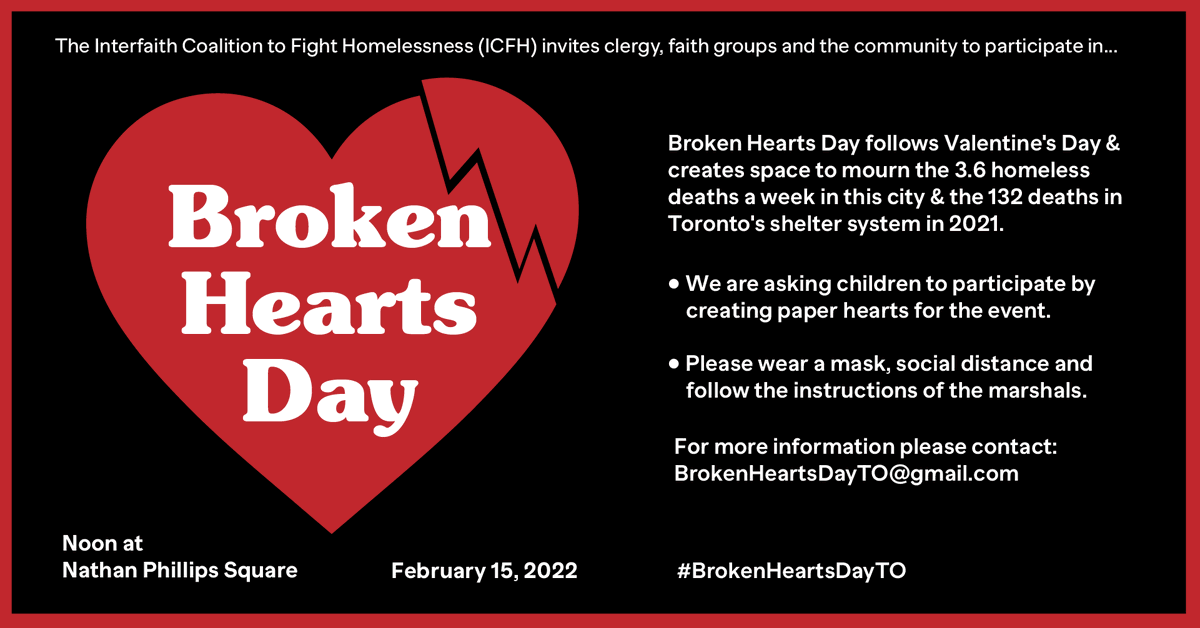 #BrokenHeartsDayTO February 15, noon, Nathan Phillips Square