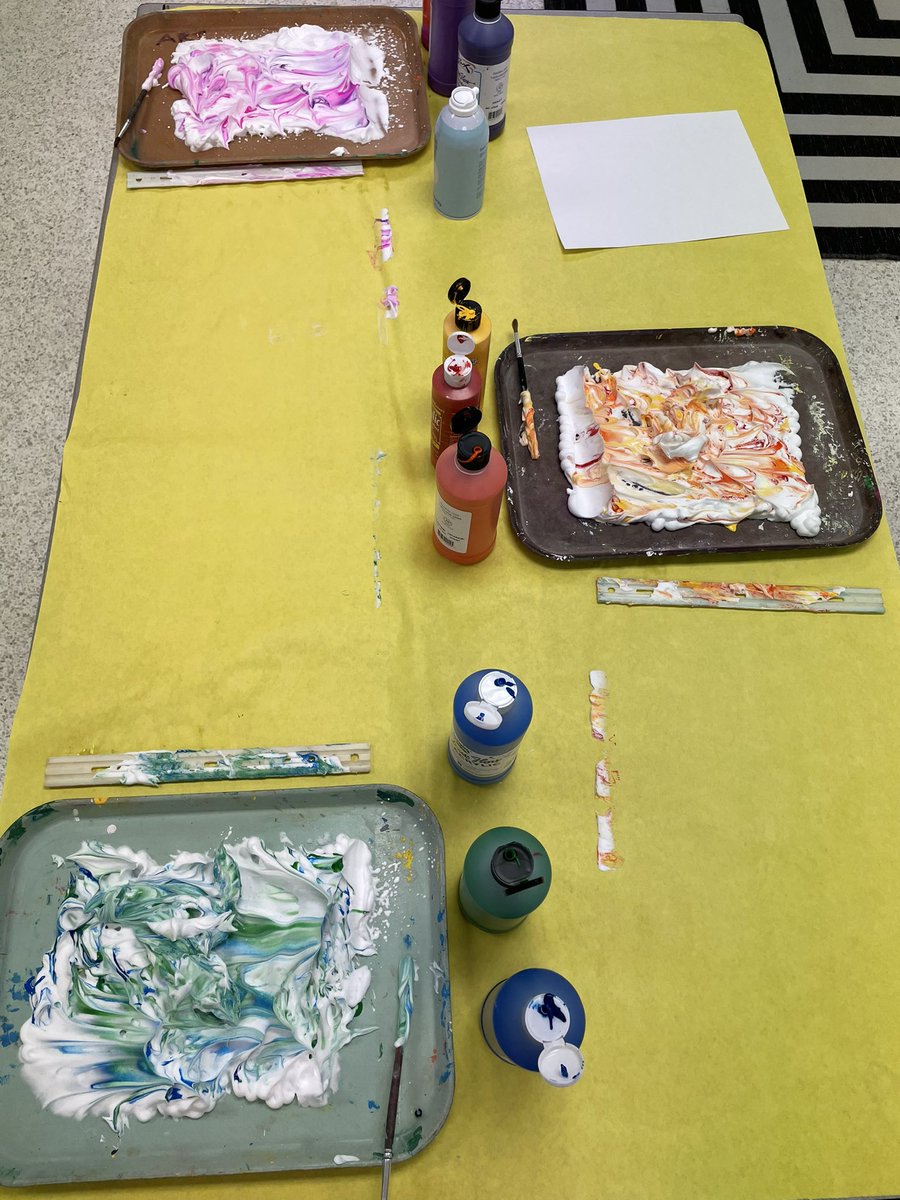 Shaving cream prints with 5th grade today, it was a mess! But a beautiful mess! <a href="/KESIndians/">KempsvilleElementary</a> #artteacher #elementaryArt