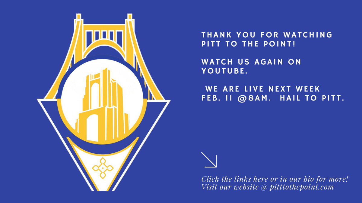 Pitt2ThePoint's tweet image. Check out the crew and our first show here! youtu.be/hinGqTo1es4 Read more about what’s happening on Pitt’s campus and the Pittsburgh Community on our website. pitttothepoint.com See you next Friday, Panthers!