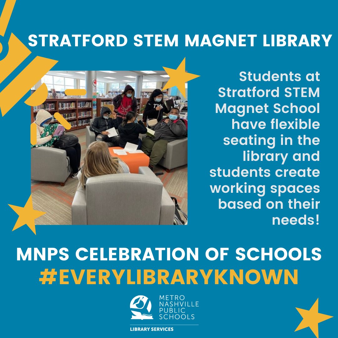 MNPSLibraries's tweet image. Students at Stratford STEM Magnet School have flexible seating in the library and students create working spaces based on their needs! @MetroSchools #EveryLibraryKnown #CelebrationOfSchools