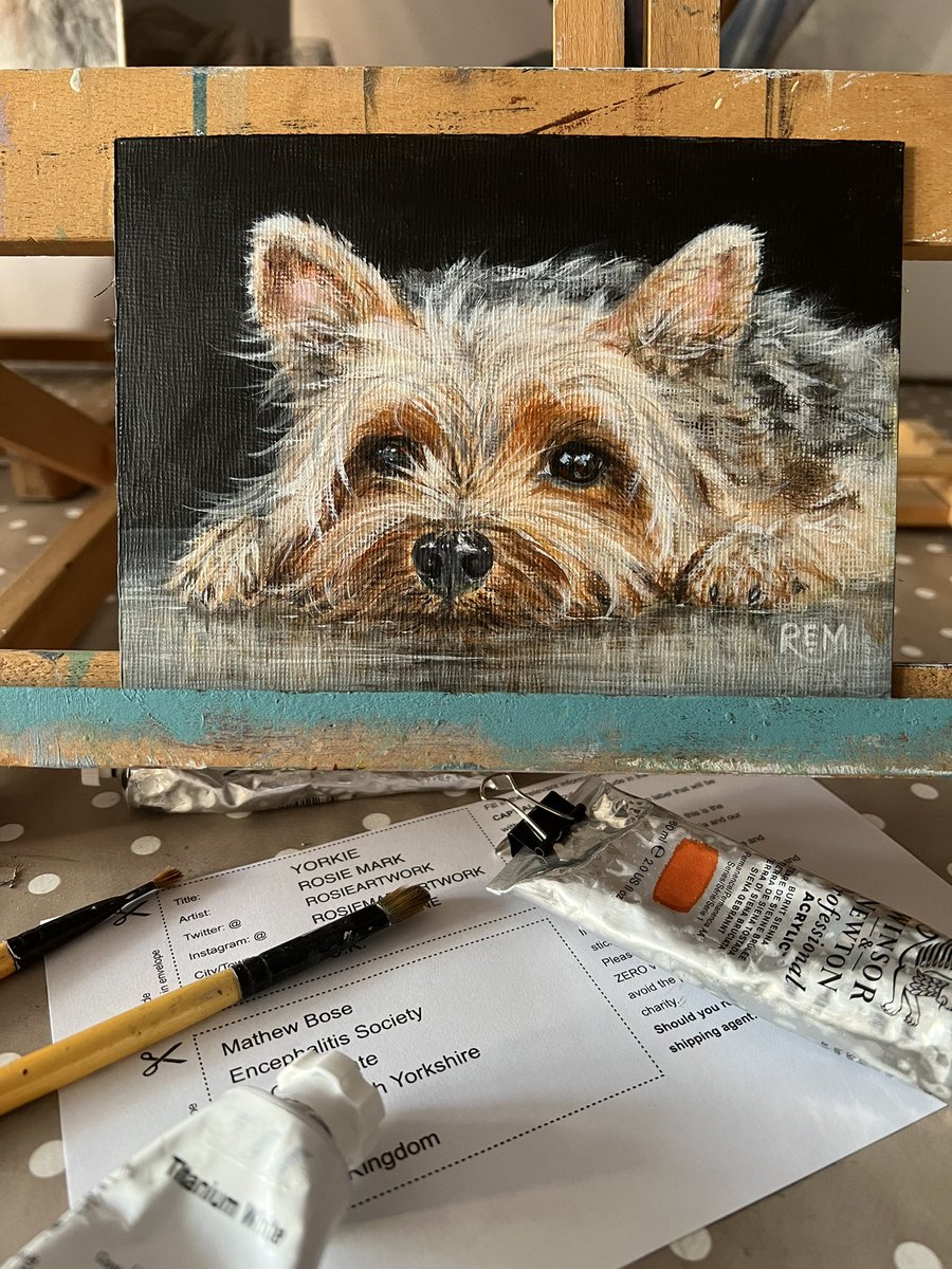 This little rascal is ready to go &amp; help #TAE22 @twitrartexhibit raise lots of money for the <a href="/encephalitis/">Encephalitis International</a> society.
‘Yorkie’