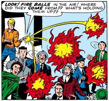 Cronicas_Marvel's tweet photo. El siguiente sabotaje (con su nota previa) es a una atracción con paracaidas.

Esta vez Johnny distrae a la gente con pequeñas bolas de fuego mientras él sale de escena y arregla el entuerto soldando con su llama la torre dañada #ST101 https://t.co/91nyfrNA0m