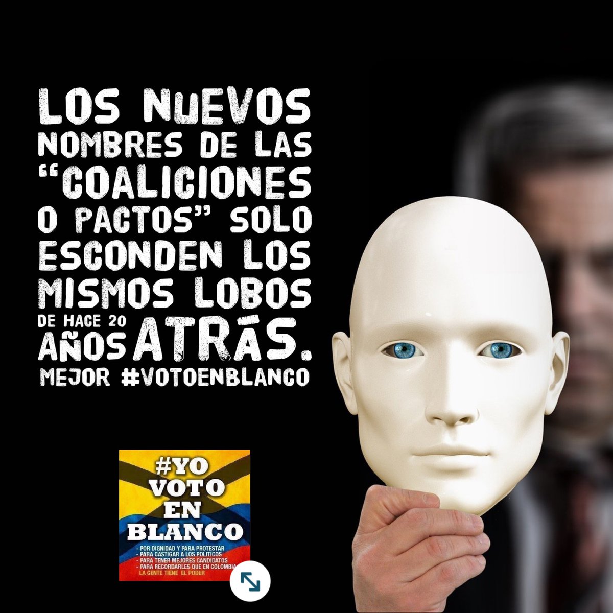 Con el  #VotoEnBlanco vamos a desenmascarar la pobreza mental y política de aquellos que creen que los colombianos seguimos comiendo cuento. Votar en blanco es un #compromisociudadano por el país