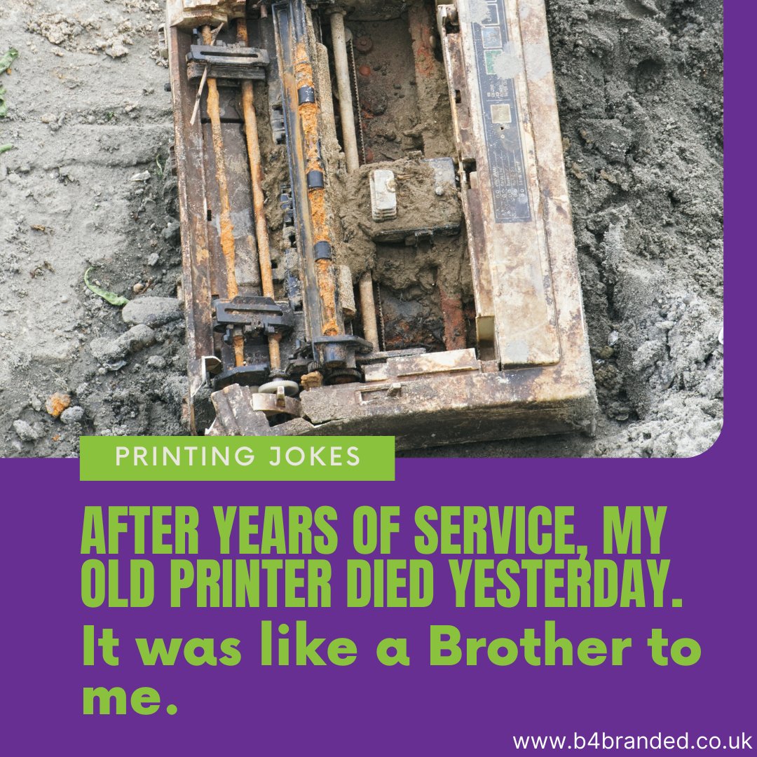 B4_Branded's tweet photo. After years of service, my old printer died yesterday. It was like a Brother to me.

@B4BrandedDesign
Specialise in Printing Garments, Merchandise &amp; Design for Martial Arts Clubs
Call 020 3995 5550

#b4branded #print #screenprinting #clothing #workwear #customclothing https://t.co/f7JOvgR1wl