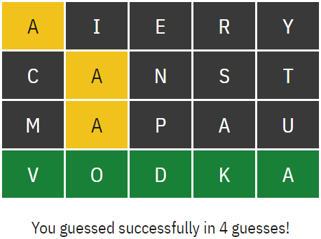 TKratochvila's tweet photo. @HadejSlova @Stroukal Strategie se však dívá pouze na příští krok a není optimální. Například pro Wordle a Absurdle by hrála AESIR (168) => DUPLY (13) => TRECK (2) => BOUGH (1) => MOUTH (0) a vyhrála by až po 5. krocích. Zatímco jistých výher do 4. kroků jsem našel 34, například: https://t.co/UKhmT1oPHy