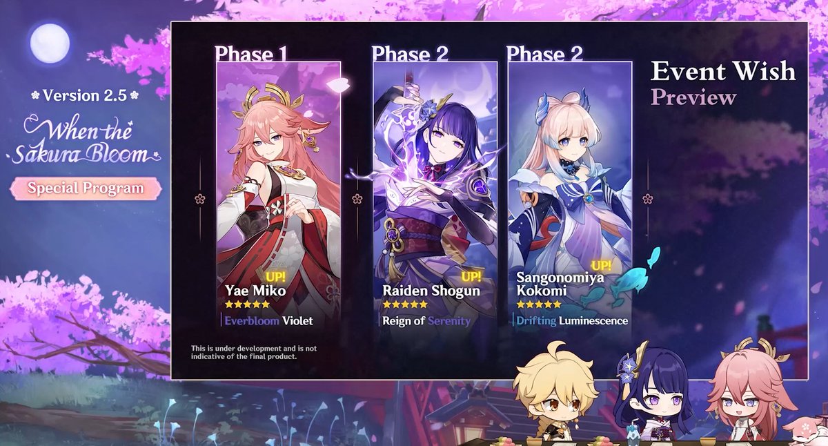 SaveYourPrimos's tweet photo. [Official] Yae + Raiden/Kokomi announced for 2.5. https://t.co/OETLHQnuOP