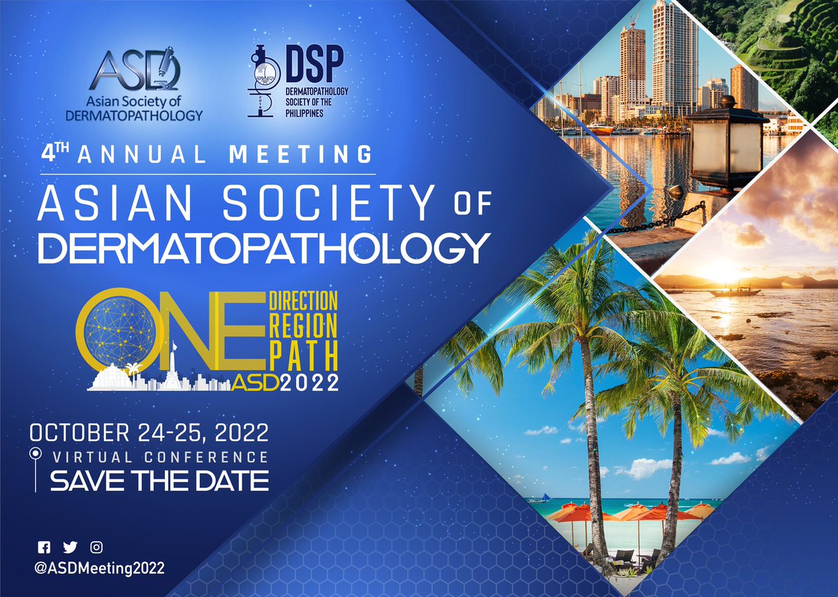 ASDMeeting2022's tweet photo. We are happy to announce that the Philippines will host the 2022 Asian Society of Dermatopathology Annual Meeting. 
Follow us on these social media pages for details and announcements.

Hope to see you!
FB page/Instagram/Twitter  
#ASDMeeting2022 https://t.co/pYvJZ1VVl1