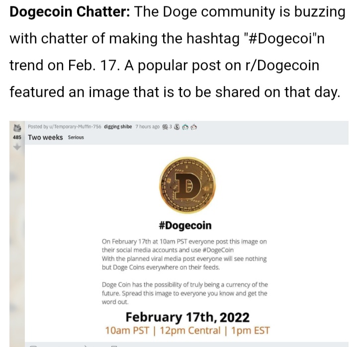 ChrisArbaugh4's tweet photo. Just the facts ma'am... #dogecoin set a reminder on ur calender/alarm Feb 17th #Dogecoinarmy unite https://t.co/5K8yGcoCGn