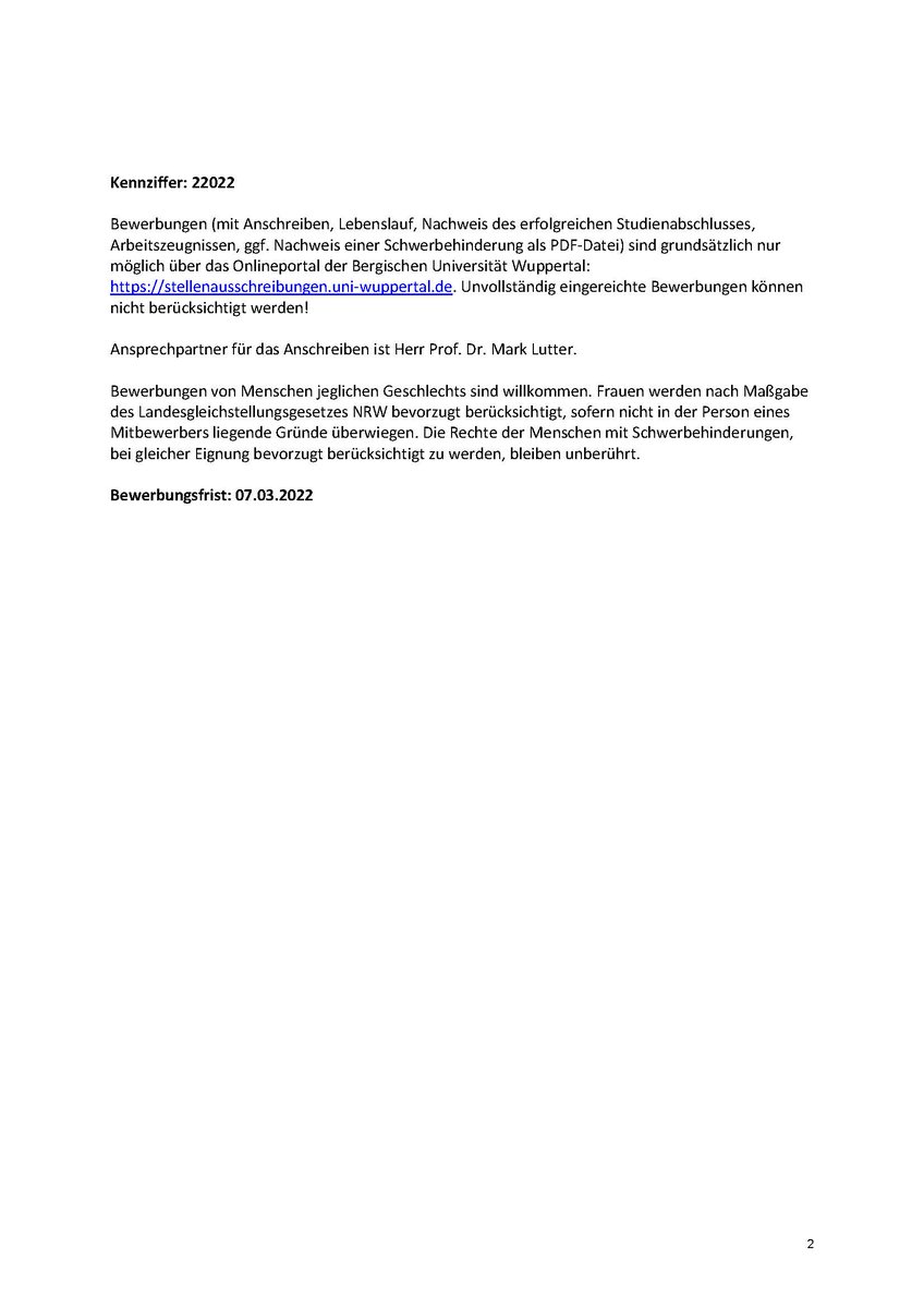 Mark Lutter (@mark_lutter) on Twitter photo Wir suchen Verstärkung: 100%-WiMi-Stelle für vier Jahre mit Möglichkeit zur Promotion im Bereich #Wirtschaftssoziologie, Bewerbungsfrist ist der 07.03.2022. Retweeten erwünscht, vielen Dank! <a href="/Uni_Wuppertal/">Bergische Universität Wuppertal</a> <a href="/DGSoziologie/">DGS</a> <a href="/akadsoz/">Academy of Sociology - Akademie für Soziologie</a> Wir suchen Verstärkung: 100%-WiMi-Stelle für vier Jahre mit Möglichkeit zur Promotion im Bereich #Wirtschaftssoziologie, Bewerbungsfrist ist der 07.03.2022. Retweeten erwünscht, vielen Dank! <a href="/Uni_Wuppertal/">Bergische Universität Wuppertal</a> <a href="/DGSoziologie/">DGS</a> <a href="/akadsoz/">Academy of Sociology - Akademie für Soziologie</a>
