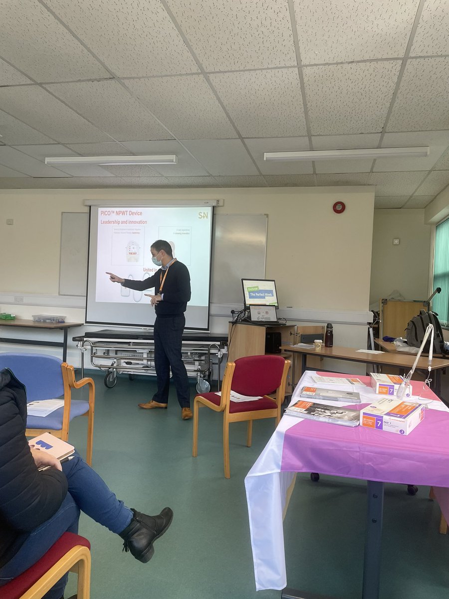 TVNGHNHSFT's tweet photo. Face to face Advanced Wound Management teaching day covering VAC, PICO and Larvae.  Theory this morning with lots of practical sessions this afternoon so staff can have hands on experience of the dressing systems we have in available @gloshospitals @ClaireTissue https://t.co/aBYw05Qzar