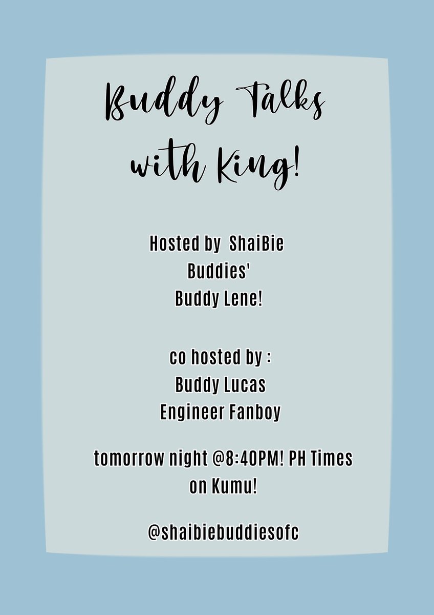 SBbuddiesOFC's tweet photo. Buddies, hello! We will be having our second episode of Buddy Talks with @ShaibieZzz tomorrow night at eight-forty pm! If you have questions, send 'em here or join us tomorrow sa kumu!
SHAIBIE FOR DEAR TADHANA https://t.co/uWYwgNWQ2Y